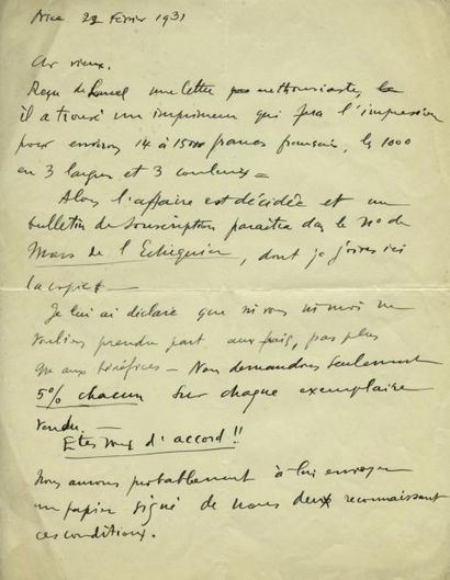 Duchamp Marcel 4 LETTRES AUTOGRAPHES SIGNÉES À VITALY HALBERSTADT. 1931. Nice, 4...