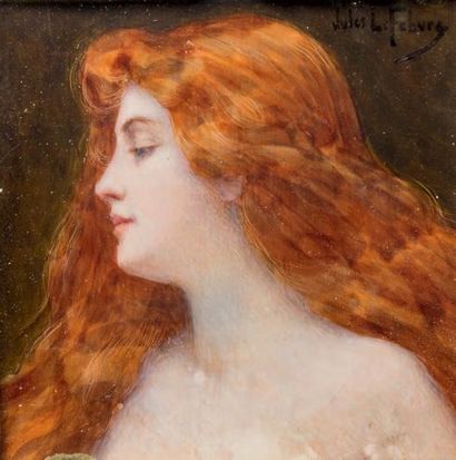 Jules Joseph LEFEBVRE (1836-1911) Portrait de femme aux cheveux roux Gouache sur...
