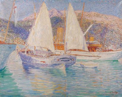 Léon DETROY (1857-1955) Bateaux en Méditerrannée Huile sur toile Signée en bas à...