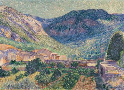 Léon DETROY (1857-1955) Village de montagne Huile sur toile Signée en bas à droite...