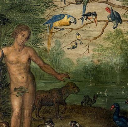 ECOLE FLAMANDE DU XVIIe SIÈCLE, ATELIER DE JAN II BRUEGHEL La création d'Eve Adam...