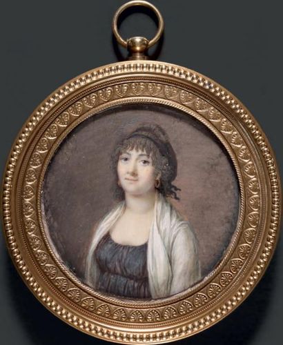 JEAN-BAPTISTE SAMBAT (LYON, VERS 1760 - PARIS, 1827) Portrait de jeune femme, en...