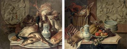 GÉRARD RYSBRAECK (ANVERS, 1696 - 1773) Nature morte au lièvre et fruits devant un...