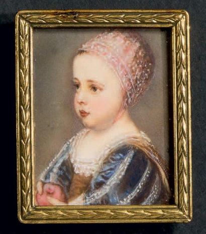 PALLET (ECOLE FRANÇAISE DU XIXe SIÈCLE) Portrait d'une jeune fillette en robe de...