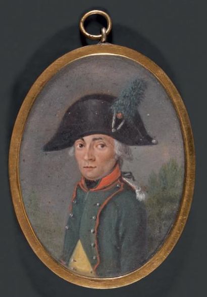 École FRANÇAISE de la fin du XVIIIe siècle Portrait d'un militaire en uniforme de...