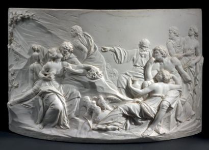École FRANÇAISE du XVIIIe siècle Scène mythologique Bas-relief en marbre blanc (accidents...