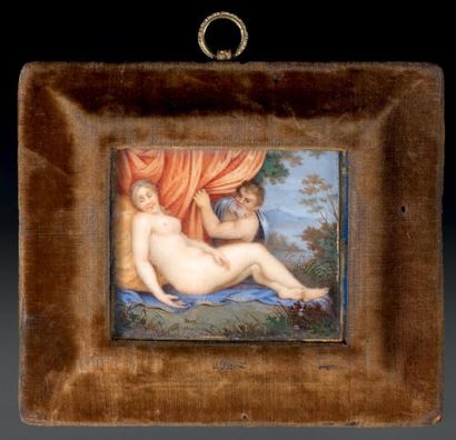 FAUSTINO STERBINI (ROME, 1803 À 1810) Pan surprenant une nymphe alanguie. Miniature...