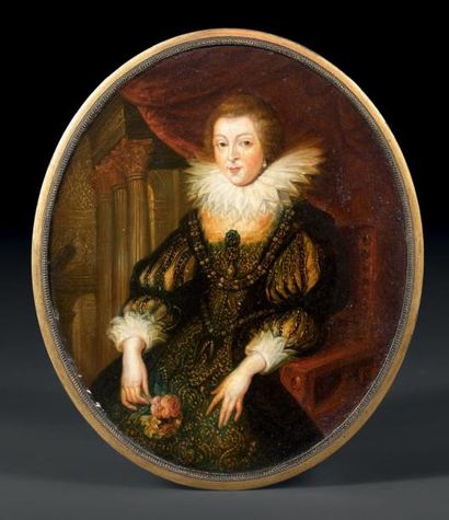 École FRANÇAISE du XVIIIe siècle Portrait de la Reine Anne d'Autriche en robe brodée...