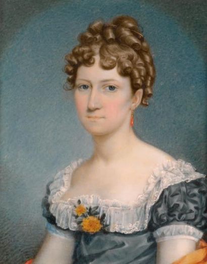 ÉCOLE DE SARAH GOODRIDGE (1788-1853), VERS 1825 Portrait de jeune femme à la robe...