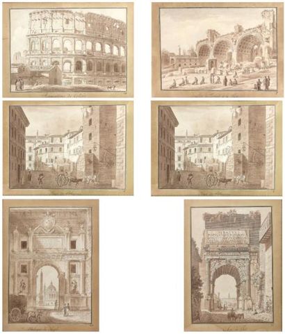 École FRANÇAISE du début du XIXe siècle Ensemble de 34 vues de Rome Traits gravés...