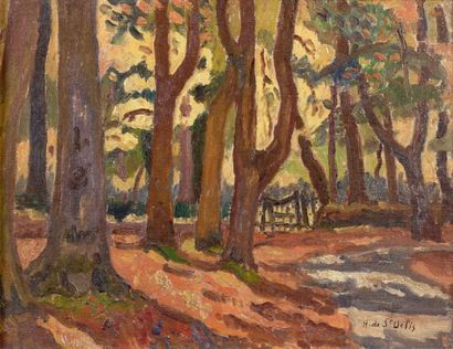 HENRI DE SAINT DELIS (1878 - 1949) Paysage fauve près d'Honfleur, Huile sur carton...