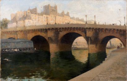 Giuseppe de NITTIS (1846-1884) Paris, le Pont Neuf Huile sur toile Signée en bas...