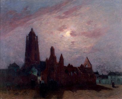 Ferdinand Loyen du PUIGAUDEAU (1864-1930) Paysage au clair de Lune Huile sur toile...