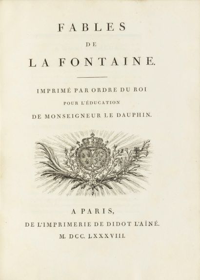 LA FONTAINE (Jean de) Fables. Imprimé par ordre du Roi pour l'éducation de Monseigneur... Gazette Drouot