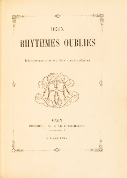 BARBEY D'AUREVILLY (Jules) Deux rhythmes oubliés. Caen, Imprimerie de F. Le Blanc-Hardel,... Gazette Drouot