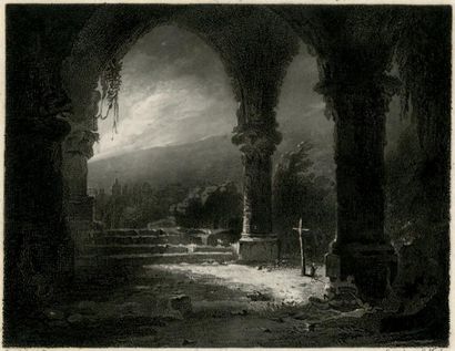 GEORGE MAILE Un clair de Lune Gravé d'après le lavis de Louis Daguerre c. 1826 Eau...