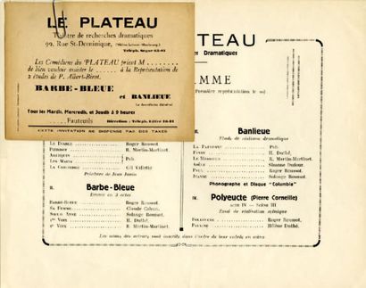 [CAHUN Claude]. LE PLATEAU. Théâtre de recherches dramatiques. 1929. Programme de...