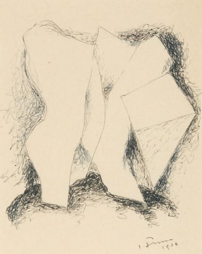 SIMA Josef. DESSIN A L'ENCRE DE CHINE SIGNÉ. 1928 ; 23,5 x 18,5 cm, sous encadrement....