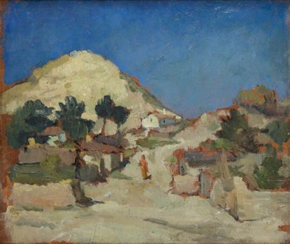 BRAUNER Victor PAYSAGE À BALCIC. HUILE SUR CARTON. Circa 1922; 35 x 40,4 cm, sous...