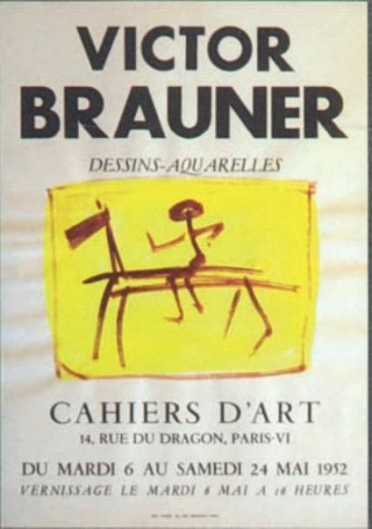 BRAUNER Victor AFFICHE AQUARELLÉE. Paris, Galerie de France, 1952. 52,5 x 40 cm,...