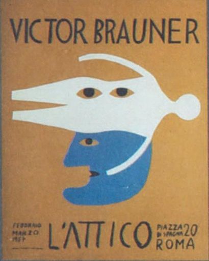 BRAUNER Victor AFFICHE SÉRIGRAPHIÉE. Roma, L'Attico, 1964. 63 x 51 cm, sous encadrement....