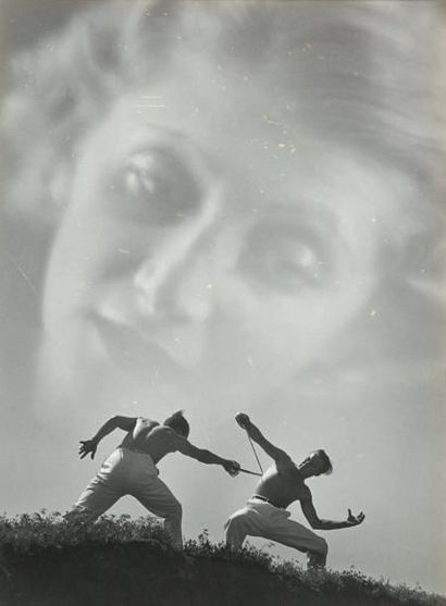 ASZMANN Ferenc PARBAJ (LE DUEL). PHOTOMONTAGE ORIGINAL SIGNÉ. [1935]. 40 x 29,5 cm,...