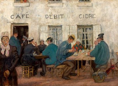 Raoul DUFY (1877-1953) Paysans normands à la terrasse d'un café, 1901 Huile sur toile,...