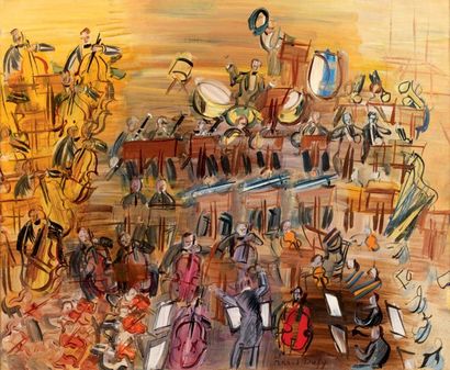 Raoul DUFY (1877-1953) Le grand orchestre Huile sur panneau parqueté Signée en bas...