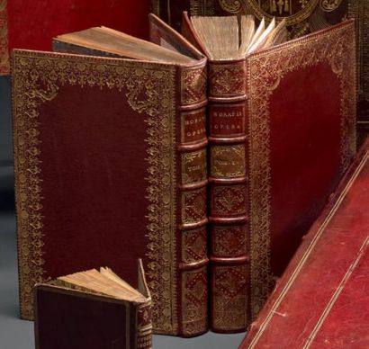 HORACE Opera. Londres, John Pine, 1733; 2 volumes in-8, reliures de l'époque maroquin...