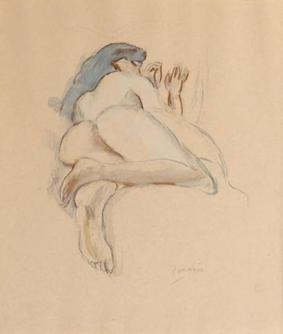 Jules PASCIN (1885-1930) Femme nue endormie, c. 1912-1913 Aquarelle et crayon sur...