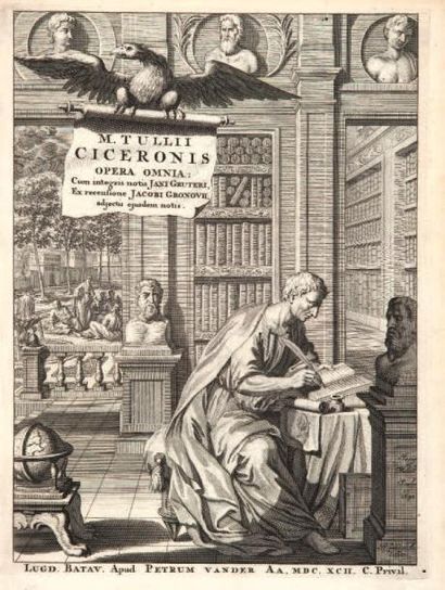 Ciceron Opera omnia. Leyde, Pierre Vander Aa, 1692. 4 volumes in-4, vélin ivoire,...