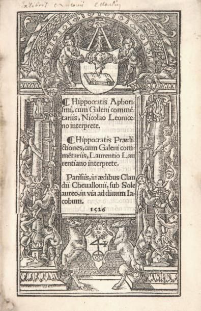 HIPPOCRATE Aphorismi. Praedictiones. Paris, Claude Chevallon, 1526. In-8, veau brun,...