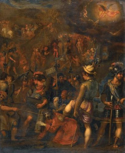 ECOLE VÉNITIENNE VERS 1590 Le Chemin de croix Huile sur toile (rentoilée, restaurations)...