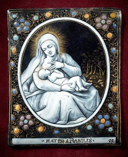 LIMOGES, FIN DU XVIIIE SIÈCLE JACQUES LAUDIN II (1663-1729) Vierge allaitant en grisaille...