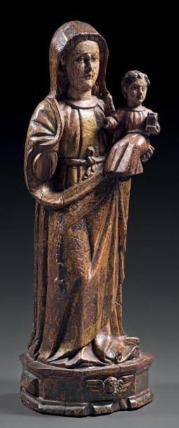 ESPAGNE, XVIIIe siècle Vierge au croissant L'Enfant tient le Livre de la main gauche,...