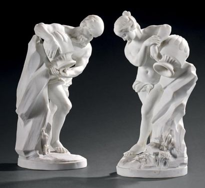 NIDERVILLER PAIRE DE STATUETTES en biscuit de porcelaine représentant deux figures...