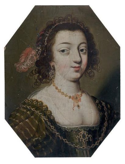 ATTRIBUÉ À JEAN DUCAYER (ACTIF AU XVIIE SIÈCLE) Portrait de femme aux cheveux ornés...