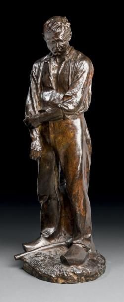 Aimé Jules DALOU (1838-1902) Le grand paysan Épreuve en bronze à patine brune richement...