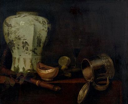 ATTRIBUÉ À PIETER GERRITSZ VAN ROETRATEN (1630 - 1700) Nature morte au vase chinois,...
