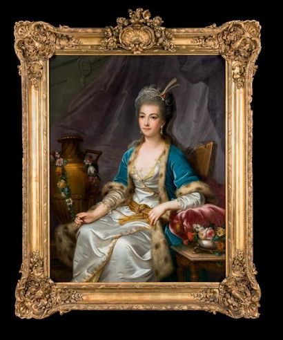 ATTRIBUÉ À CHARLES AMÉDÉE PHILIPPE VAN LOO (1719 - 1795) Portrait de femme à l'orientale...