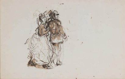 Alfred DEHODENCQ (1822 - 1882) Etude d'une femme pour «le départ des Mobiles» Dessin...