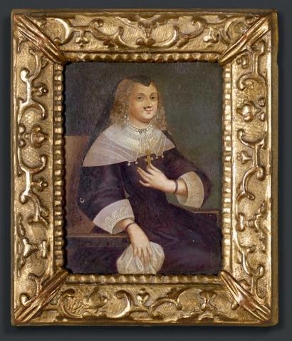 Ecole FRANCAISE vers 1690 Portrait présumé de Louise de La Vallière en robe noire...