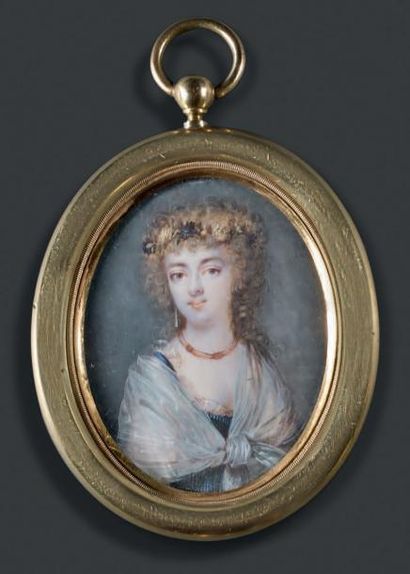 FRANÇOIS DUMONT (1751 - 1831) ÉCOLE DE Portrait de jeune femme en buste presque de...