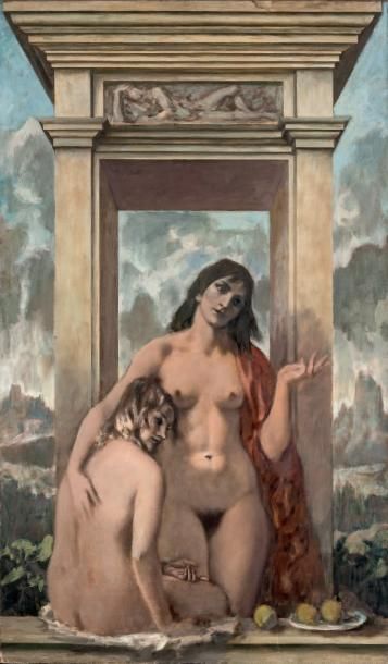 Serge IVANOFF (1893-1983) Deux femmes sous un portique Huile sur toile Non signée....
