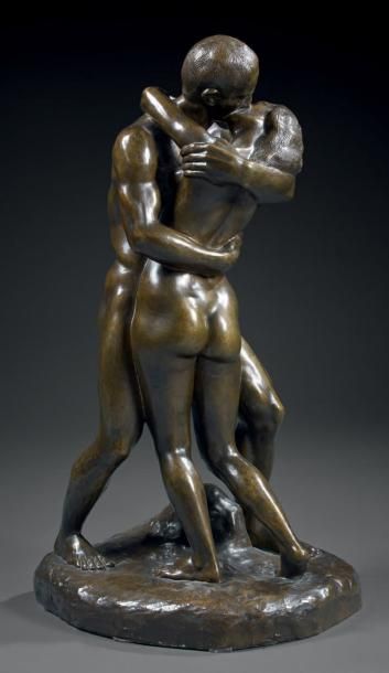 Georges LACOMBE (1868-1916) Étreinte Bronze à patine brun clair richement nuancée...