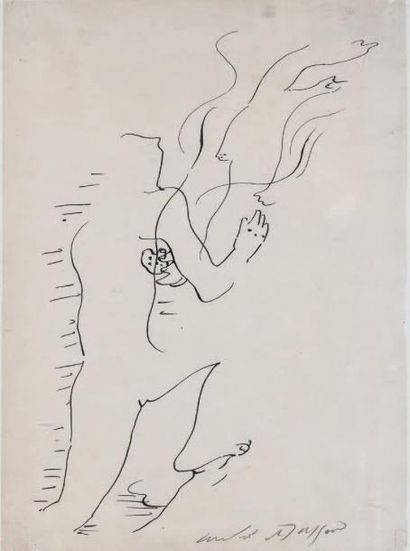André Masson (1896 - 1987) Dessin érotique Encre sur papier contrecollé sur carton...
