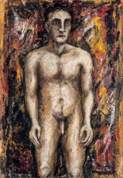 PHILIPPE COGNEE (NE EN 1957) Homme nu debout, Acrylique sur papier marouflé sur toile...