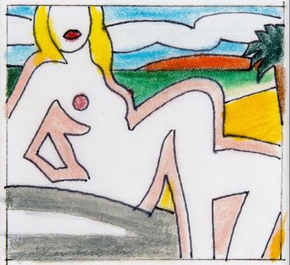 Tom WESSELMAN (1931-2004) Nude on the beach 2002 Crayons de couleur sur papier Daté...