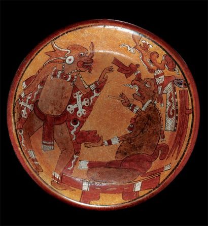 null Plat tripode à décor peint Culture Maya, Classique Final, 550 à 950 après J.-C....