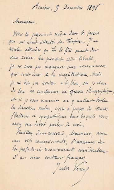 VERNE (Jules) écrivain français (1828-1905) L.A.S. à Lecherbonnier, substitut du...